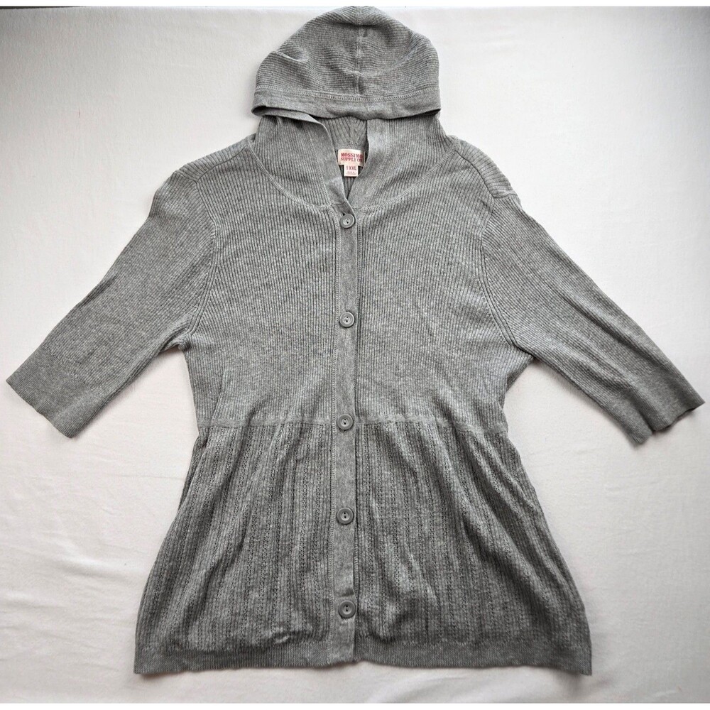 Vintage Mossimo XXL Gray Babydoll Hooded Cardigan Empire Waist Y2K Ribbed Knit
